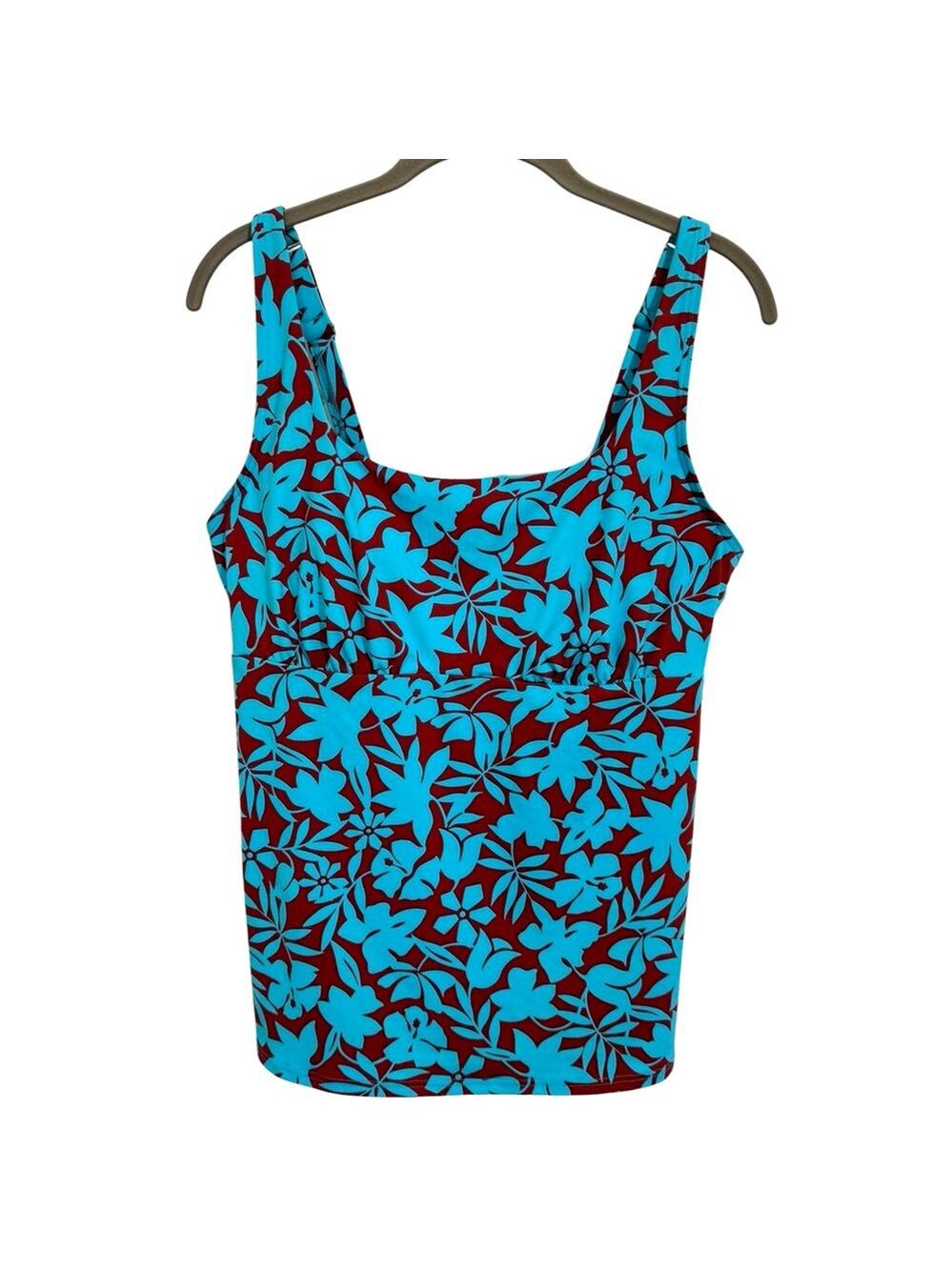 Lands' End Women's 12D Tankini Top Square Neck Underwire Adjustable Blue Red